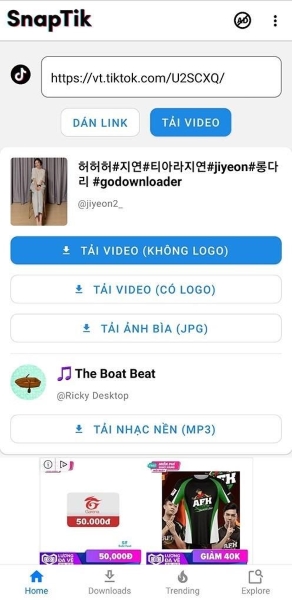  Nếu muốn tải video trên TikTok không có logo, bạn chỉ cần nhấn vào tùy chọn tương ứng là xong. 