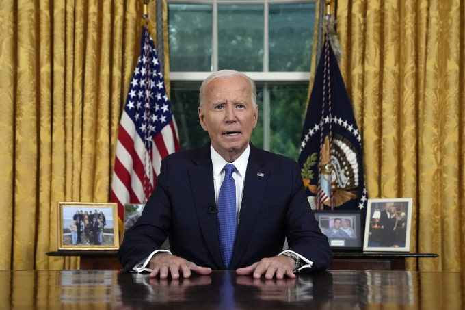 Tổng thống Mỹ Joe Biden phát biểu tại Phòng Bầu dục của Nhà Trắng ngày 24/7